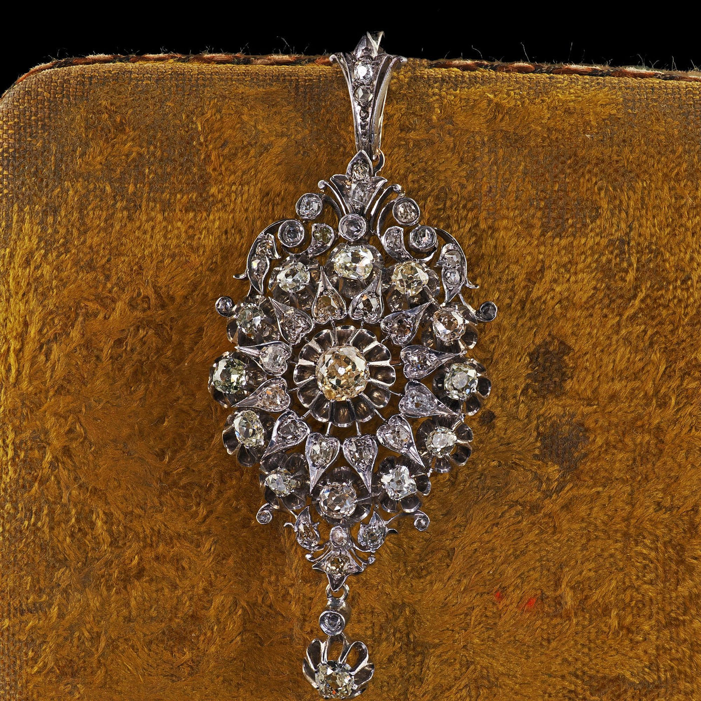 Antique Victorian Silver and 14K Gold Old Mine Diamond Pin and Pendant