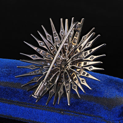 Antique Victorian Silver and Gold Old Mine Diamond Star Burst Pin