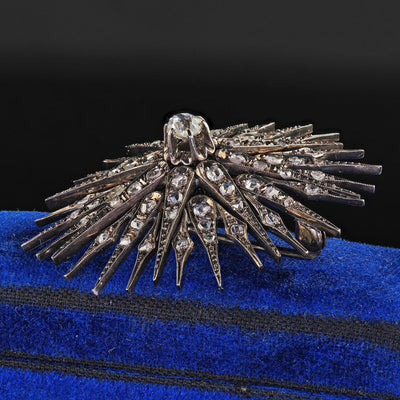 Antique Victorian Silver and Gold Old Mine Diamond Star Burst Pin