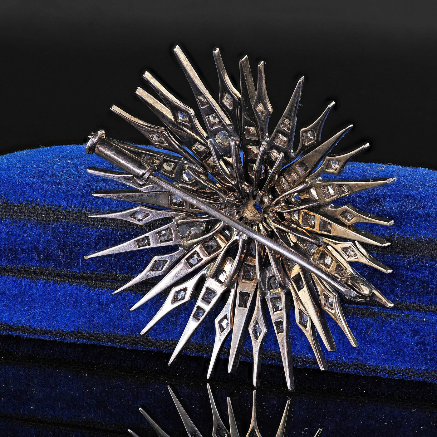 Antique Victorian Silver and Gold Old Mine Diamond Star Burst Pin