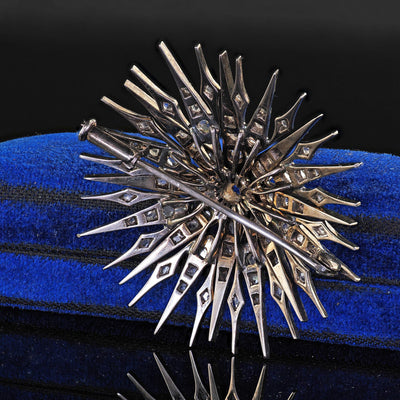 Antique Victorian Silver and Gold Old Mine Diamond Star Burst Pin