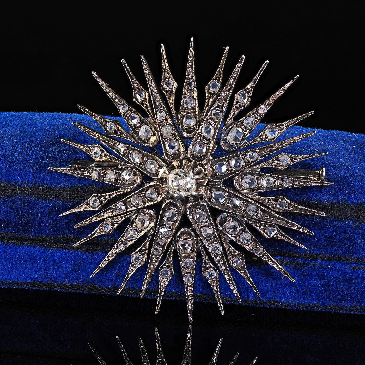Antique Victorian Silver and Gold Old Mine Diamond Star Burst Pin