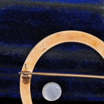 Antique Art Deco 14K Yellow Gold Baby Blue Enamel and Pearl Horseshoe Pin