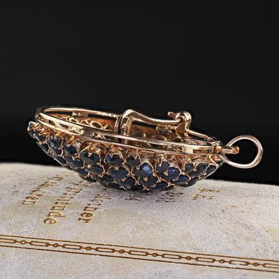 Vintage Estate 10K Yellow Gold Natural Sapphire Domed Pin and Pendant