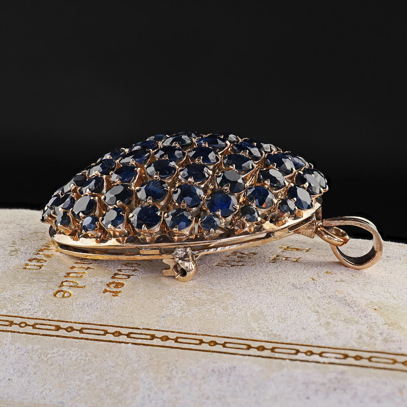 Vintage Estate 10K Yellow Gold Natural Sapphire Domed Pin and Pendant