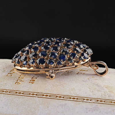 Vintage Estate 10K Yellow Gold Natural Sapphire Domed Pin and Pendant