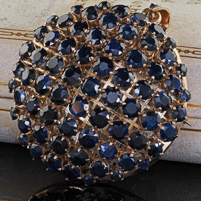 Vintage Estate 10K Yellow Gold Natural Sapphire Domed Pin and Pendant