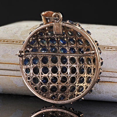 Vintage Estate 10K Yellow Gold Natural Sapphire Domed Pin and Pendant