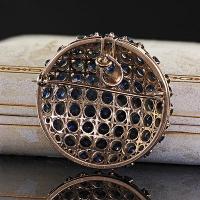 Vintage Estate 10K Yellow Gold Natural Sapphire Domed Pin and Pendant