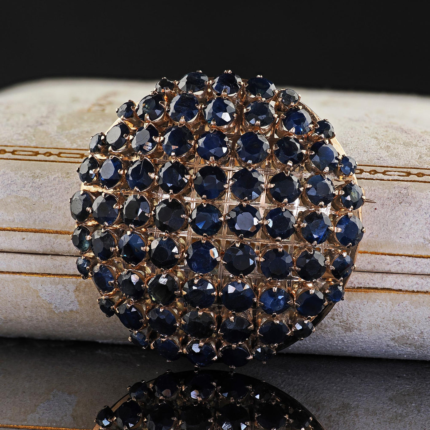 Vintage Estate 10K Yellow Gold Natural Sapphire Domed Pin and Pendant