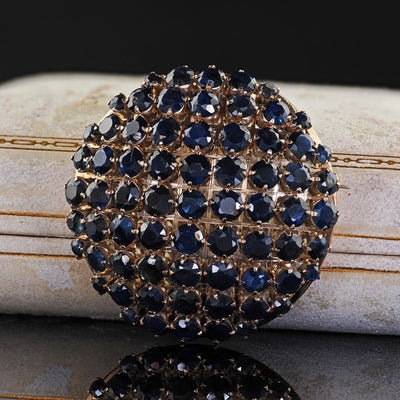 Vintage Estate 10K Yellow Gold Natural Sapphire Domed Pin and Pendant