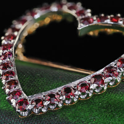 Antique Art Deco Black Starr Frost 18K Gold and Platinum Natural Ruby Heart Pin