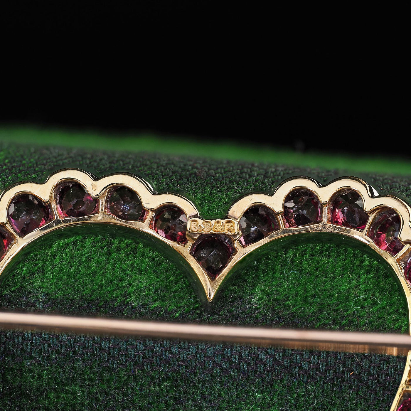 Antique Art Deco Black Starr Frost 18K Gold and Platinum Natural Ruby Heart Pin