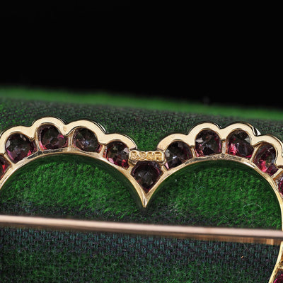 Antique Art Deco Black Starr Frost 18K Gold and Platinum Natural Ruby Heart Pin