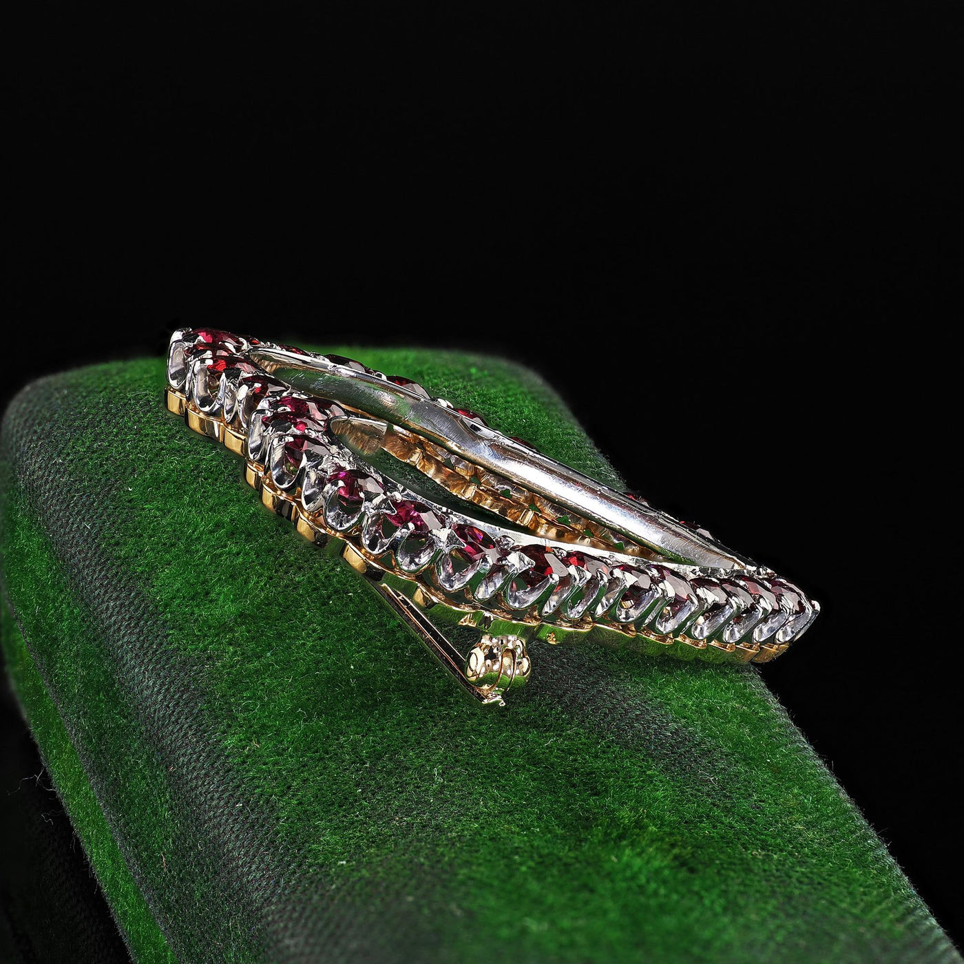 Antique Art Deco Black Starr Frost 18K Gold and Platinum Natural Ruby Heart Pin