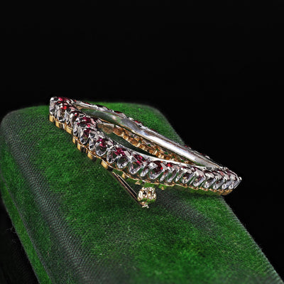 Antique Art Deco Black Starr Frost 18K Gold and Platinum Natural Ruby Heart Pin