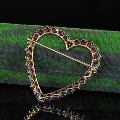 Antique Art Deco Black Starr Frost 18K Gold and Platinum Natural Ruby Heart Pin