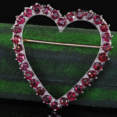 Antique Art Deco Black Starr Frost 18K Gold and Platinum Natural Ruby Heart Pin
