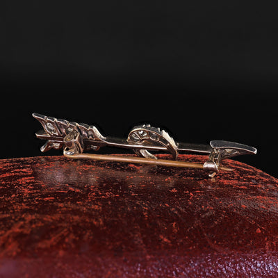 Antique Victorian 14K Gold and Silver Diamond Arrow and Crescent Pin Brooch