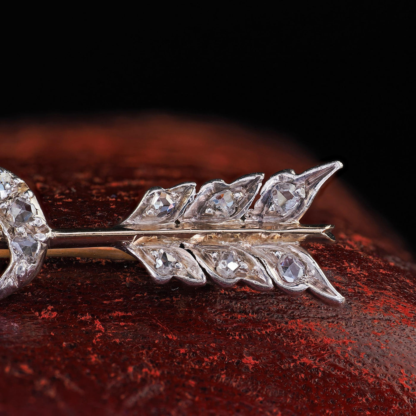 Antique Victorian 14K Gold and Silver Diamond Arrow and Crescent Pin Brooch