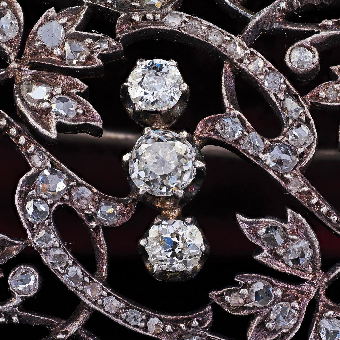 Antique Victorian 18K Gold and Silver Old Cut Diamond Floral Pin Brooch