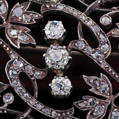 Antique Victorian 18K Gold and Silver Old Cut Diamond Floral Pin Brooch