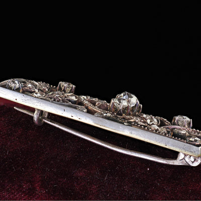 Antique Victorian 18K Gold and Silver Old Cut Diamond Floral Pin Brooch
