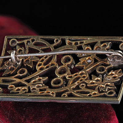 Antique Victorian 18K Gold and Silver Old Cut Diamond Floral Pin Brooch