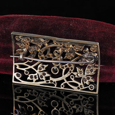 Antique Victorian 18K Gold and Silver Old Cut Diamond Floral Pin Brooch