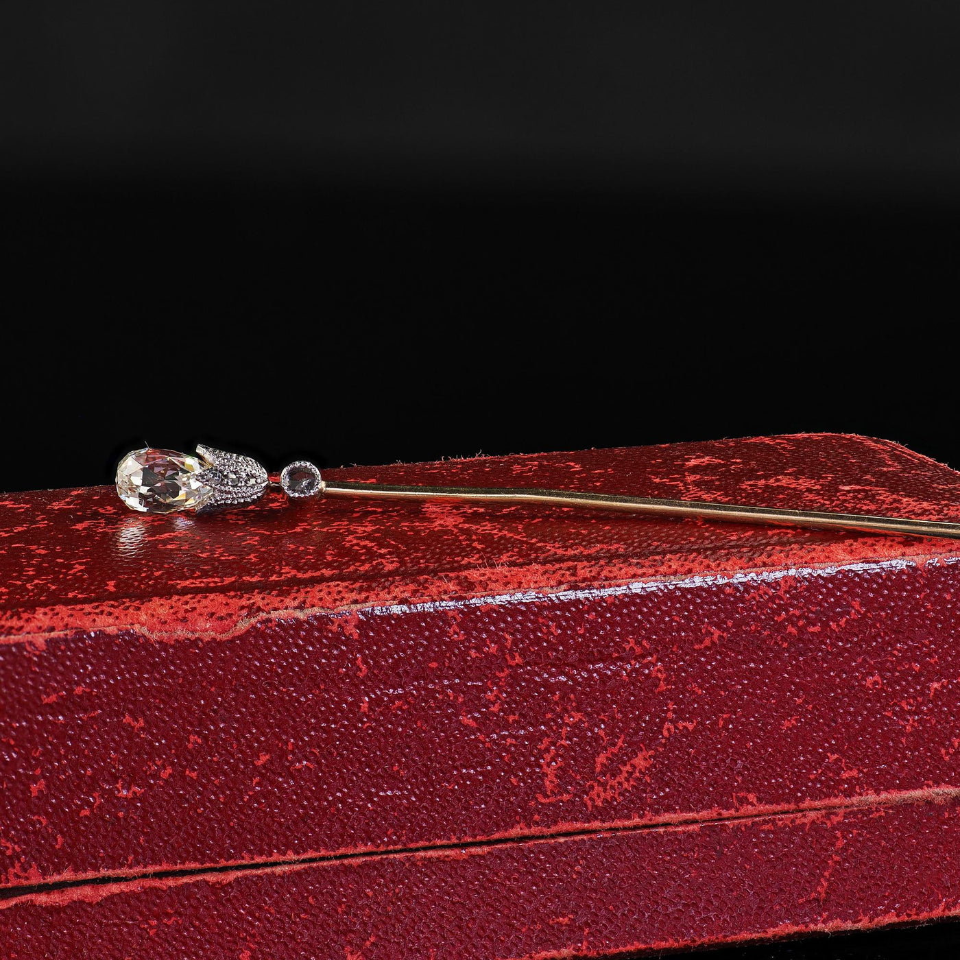 Antique Victorian 14K Yellow Gold and Silver Diamond Briolette Torch Stick Pin