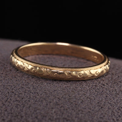 Antique Art Deco 14K Yellow Gold Engraved Wedding Band - Size 6 3/4