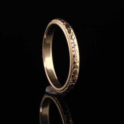 Antique Art Deco 14K Yellow Gold Engraved Wedding Band - Size 6 3/4