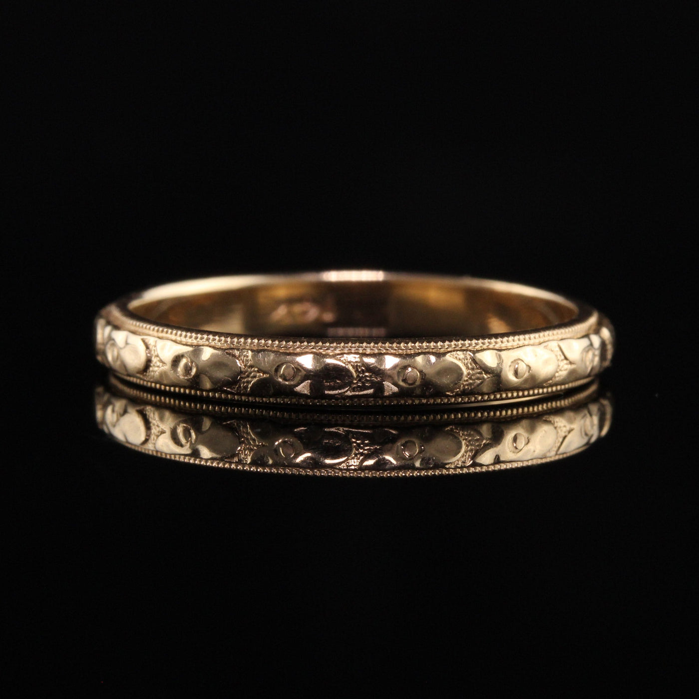 Antique Art Deco 14K Yellow Gold Engraved Wedding Band - Size 6 3/4