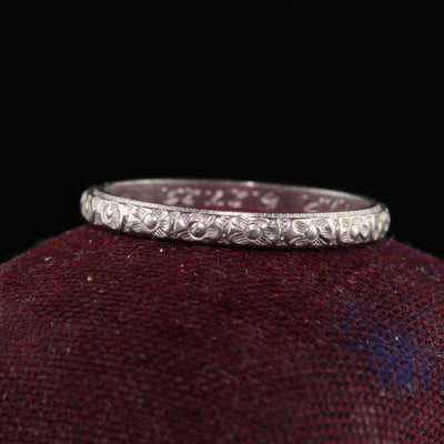 Antique Art Deco Platinum Classic Flower Engraved Wedding Band