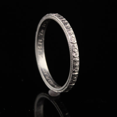 Antique Art Deco Platinum Classic Flower Engraved Wedding Band