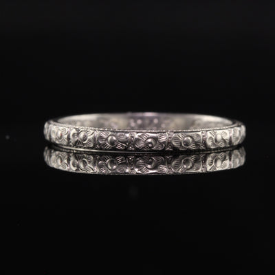 Antique Art Deco Platinum Classic Flower Engraved Wedding Band