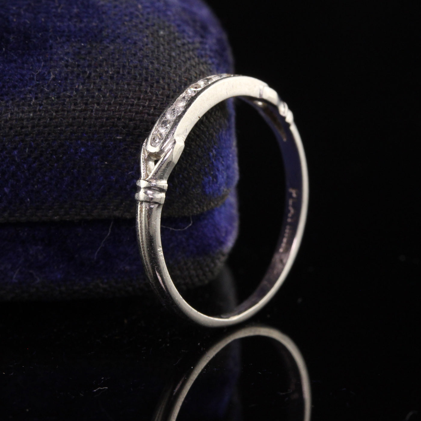 Antique Art Deco Platinum Single Cut Diamond Engraved Wedding Band