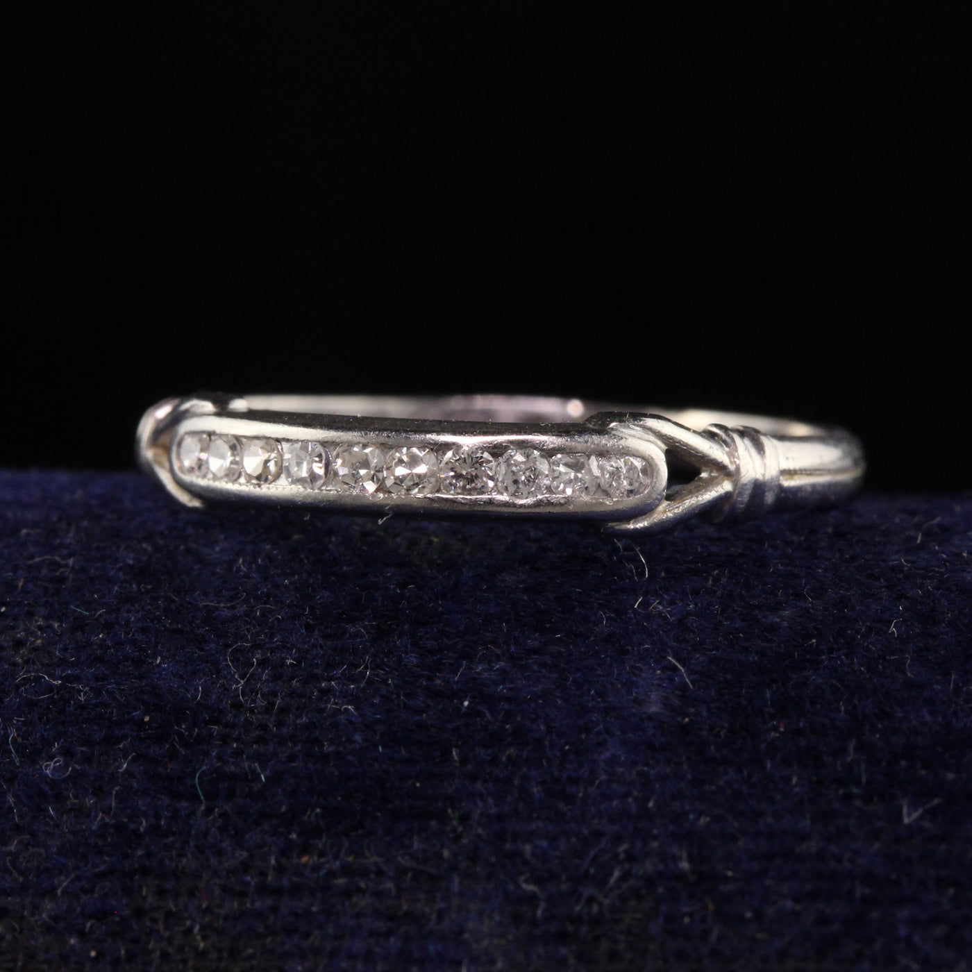 Antique Art Deco Platinum Single Cut Diamond Engraved Wedding Band