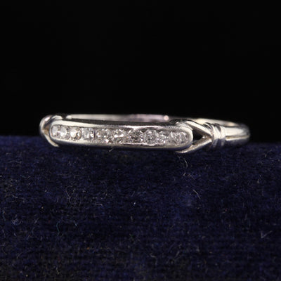 Antique Art Deco Platinum Single Cut Diamond Engraved Wedding Band
