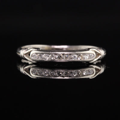 Antique Art Deco Platinum Single Cut Diamond Engraved Wedding Band