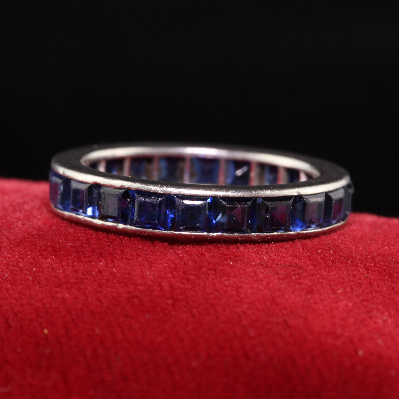 Antique Art Deco Platinum Square Cut Sapphire Eternity Band