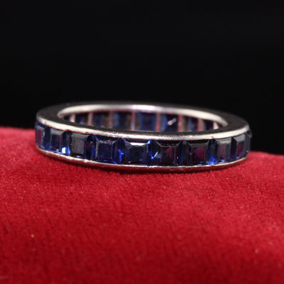 Antique Art Deco Platinum Square Cut Sapphire Eternity Band