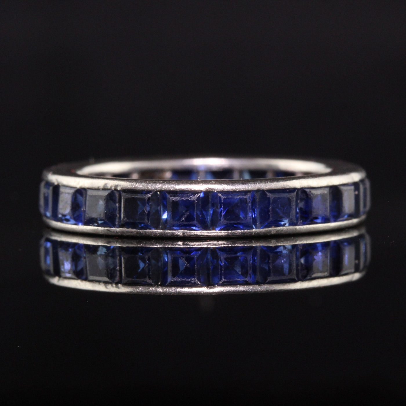 Antique Art Deco Platinum Square Cut Sapphire Eternity Band