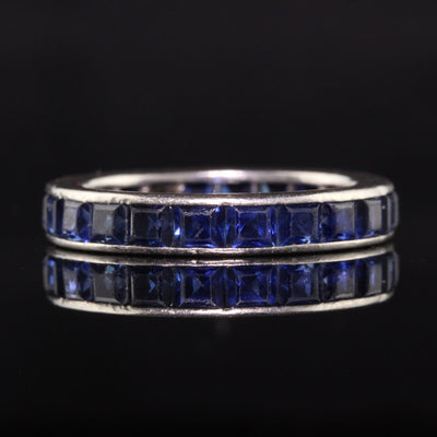 Antique Art Deco Platinum Square Cut Sapphire Eternity Band