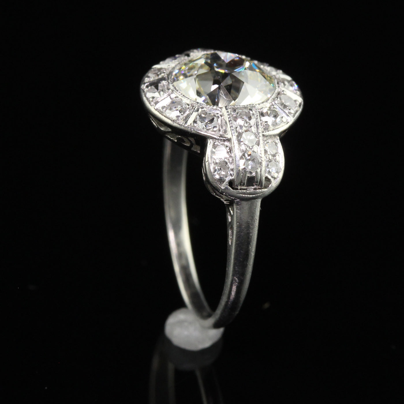 Antique Art Deco Platinum Old European Diamond Engagement Ring - GIA