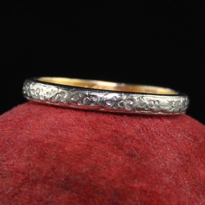 Antique Edwardian Platinum 18K Gold Tiffany and Co Engraved Wedding Band