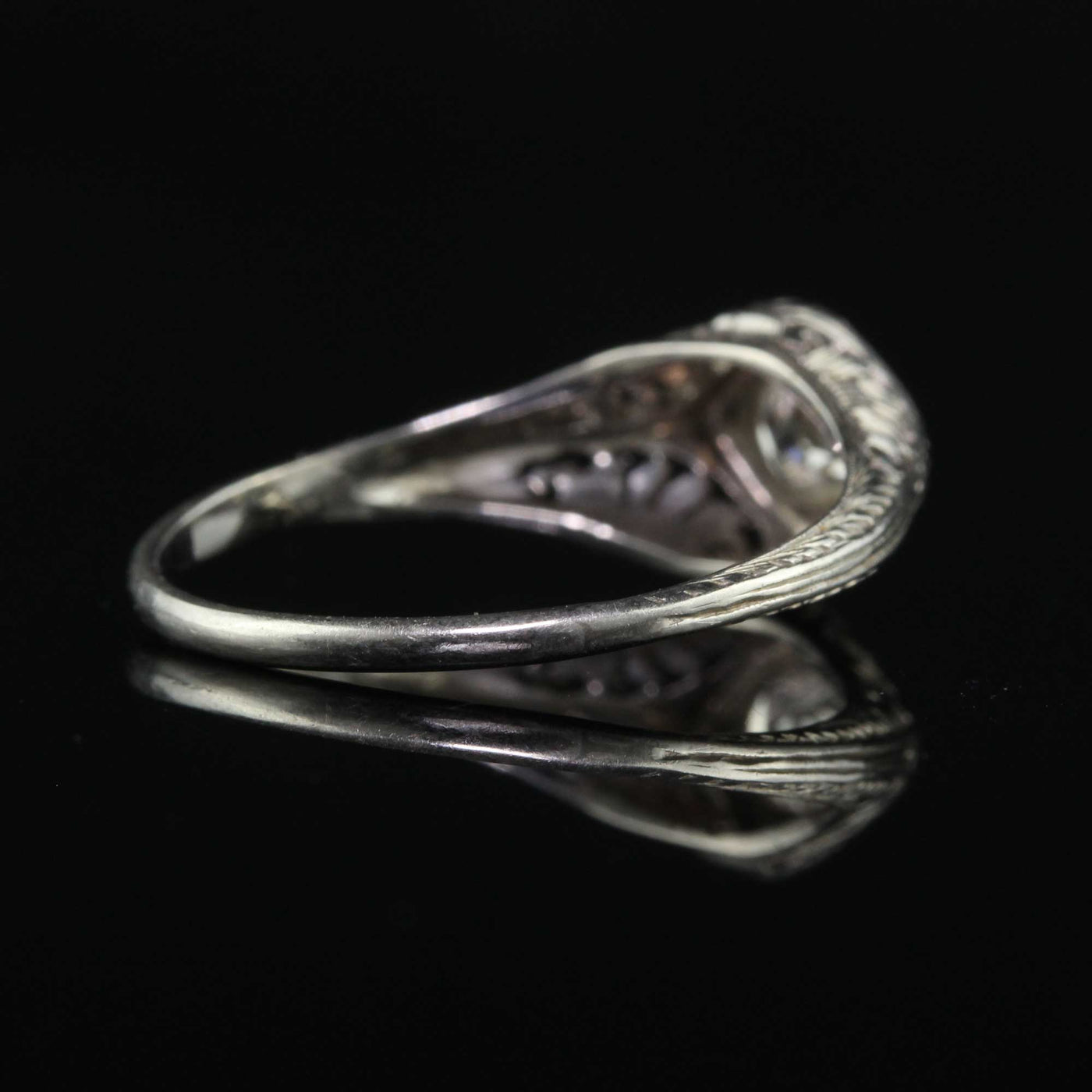 Antique Edwardian Platinum Old European Diamond Filigree Engagement Ring