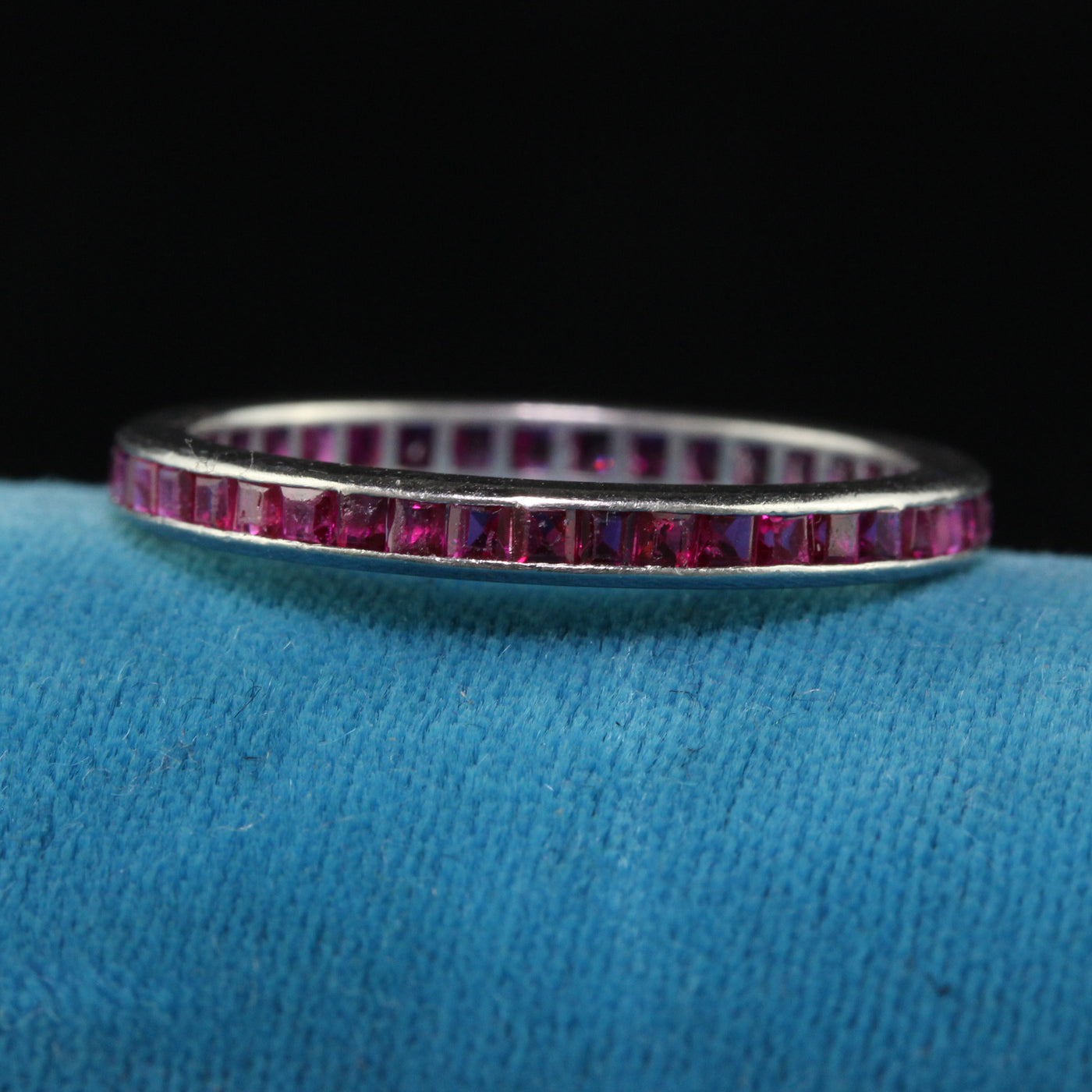 Antique Art Deco Platinum Square Cut Ruby Eternity Band - Size 9 1/4