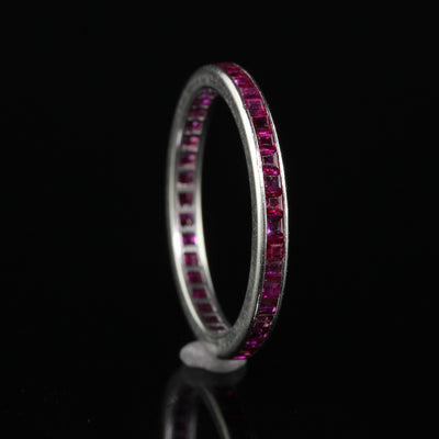 Antique Art Deco Platinum Square Cut Ruby Eternity Band - Size 9 1/4