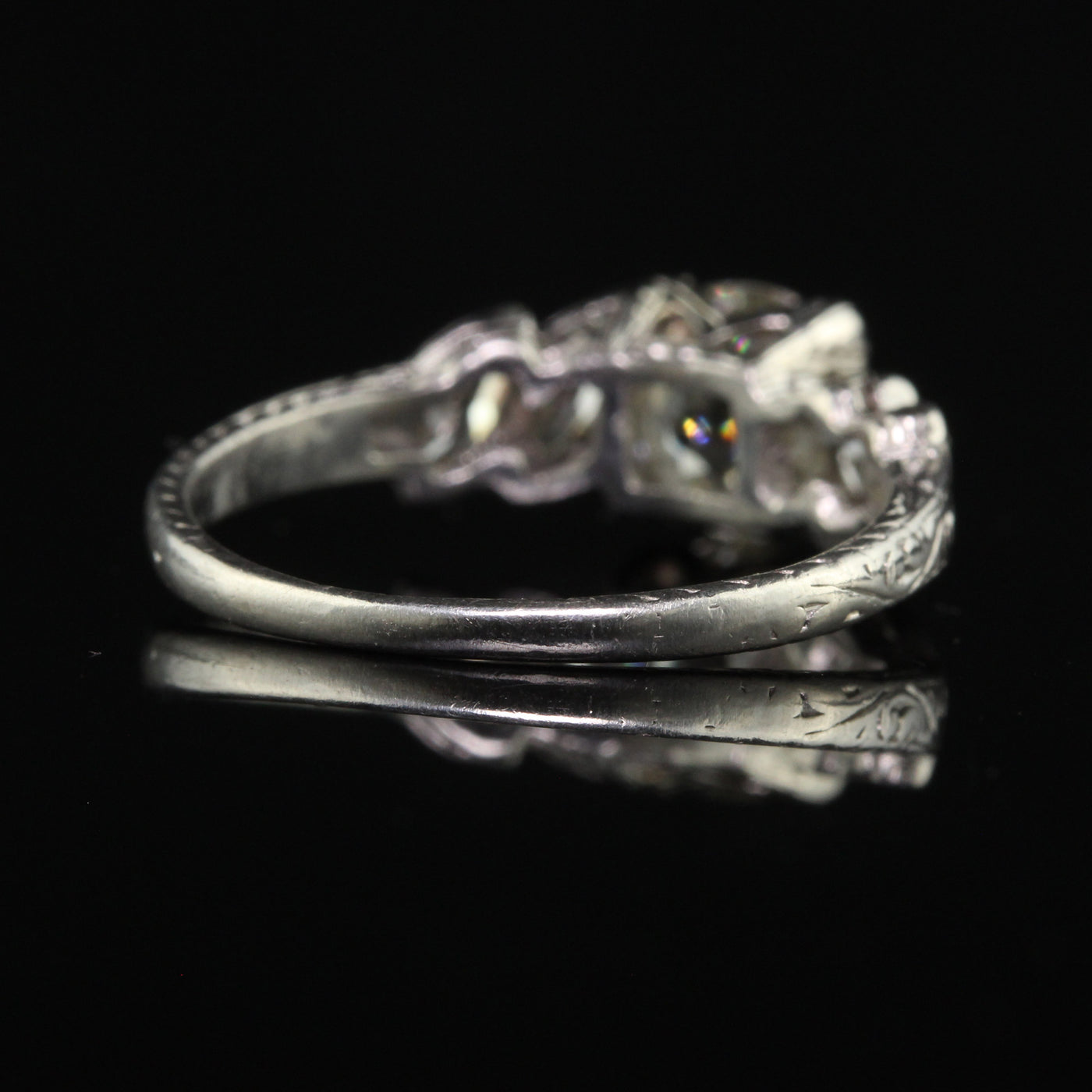 Antique Art Deco Platinum Old European Cut Diamond and Marquise Engagement Ring - GIA